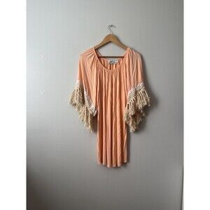Vava By Joy Haan Pullover Tassle Pink Fringe Shift Dress - M Bohemian Country